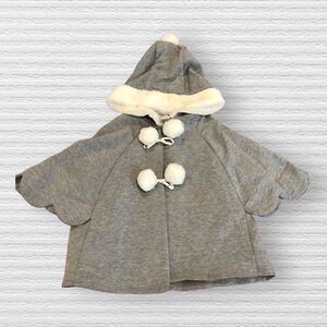 Maggie & Zoe 2t Whimsical Gray Hooded Toggle Pom Pom Cape Coat